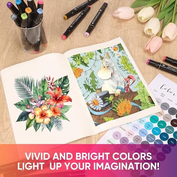 80-Color Dual Tip Alcohol Markers Set – Art Drawing Pens for Kids & Adults - Picture 8 of 8